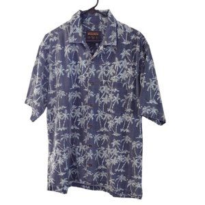 Vintage Woolrich John Rich and Bros Hawaiian Palm Trees Shirt Blue Men's Large